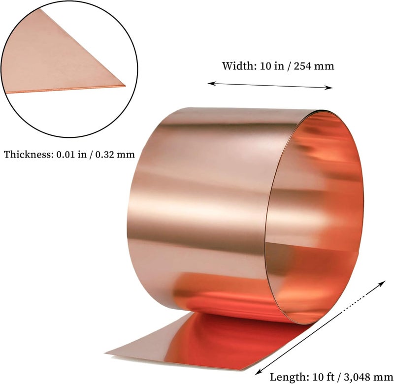 GOORY Copper Flashing 28 Gauge - 10in x 10ft 0.013"(0.32mm) Thickness Roof Flashing Roll - 99.95+% Pure Copper Sheet Metal ASTM B152 - Roofing Repair DIY Project Contractor Jewelry Crafts - Image 2